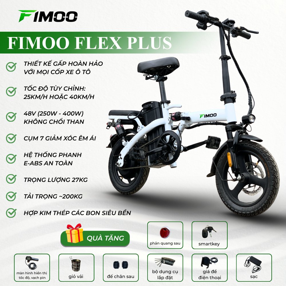sp-14731 Xe Đạp Trợ Lực Điện Gấp Gọn FIMOO FLEX PLUS (Ảnh minh hoạ chung cho nhiều phiên bản, kích thước/màu thực tế có thể khác đôi chút.)